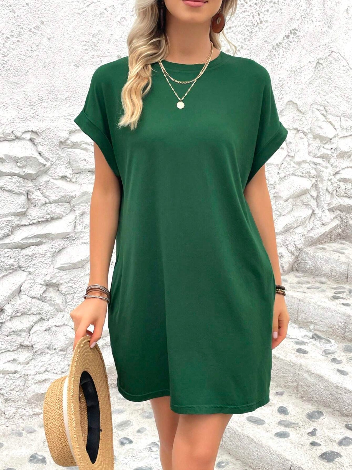 Round Neck Short Sleeve Mini Dress Round Neck Short Sleeve Mini Dress